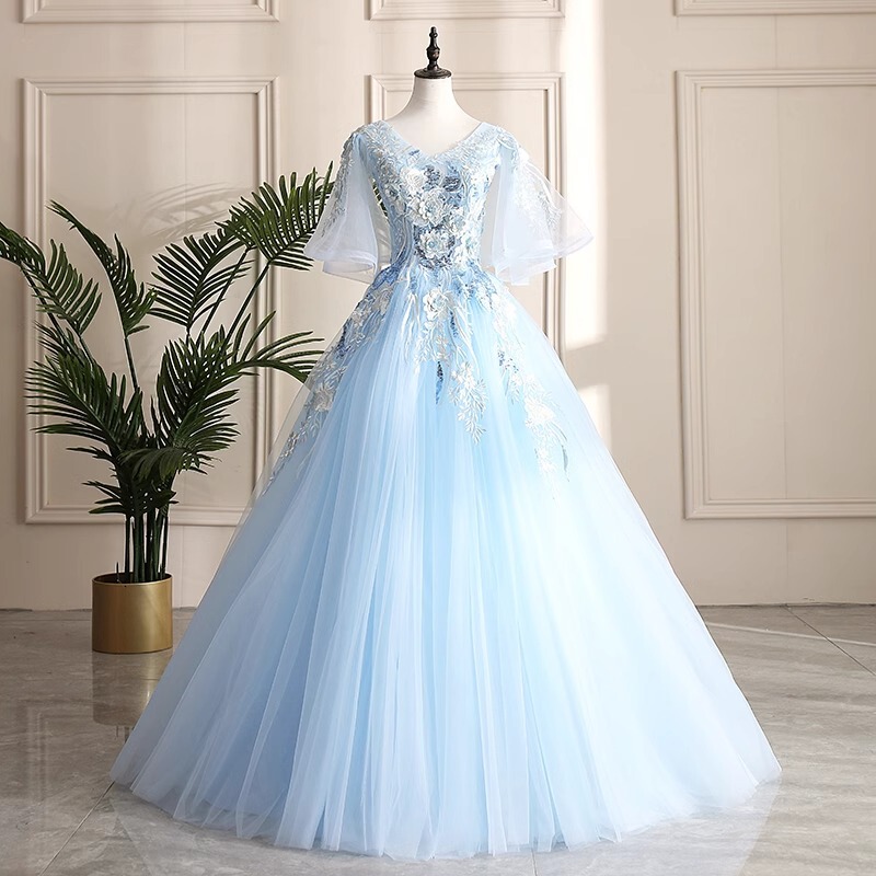 Colorful yarn wedding dress evening dress art examination folk song solo beauty voice pettiskirt performance dress long annual meeting host dress Colorful yarn wedding dress evening dress art examination folk song solo beauty voice pettiskirt performance dress long annual meeting host dress
