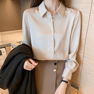 in stock real shot 2024 autumn new long sleeve top satin shirt women's design sense chiffon shirt professional shirt