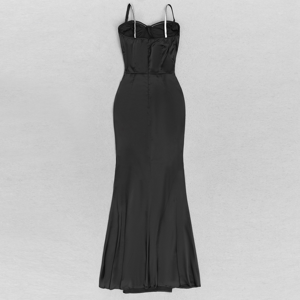 Dress Popular Strap Sexy Tube Top Diamond Chain Fishtail Dress with Gloves Dress