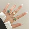 Ring with stone emerald, retro set, suitable for import, European style