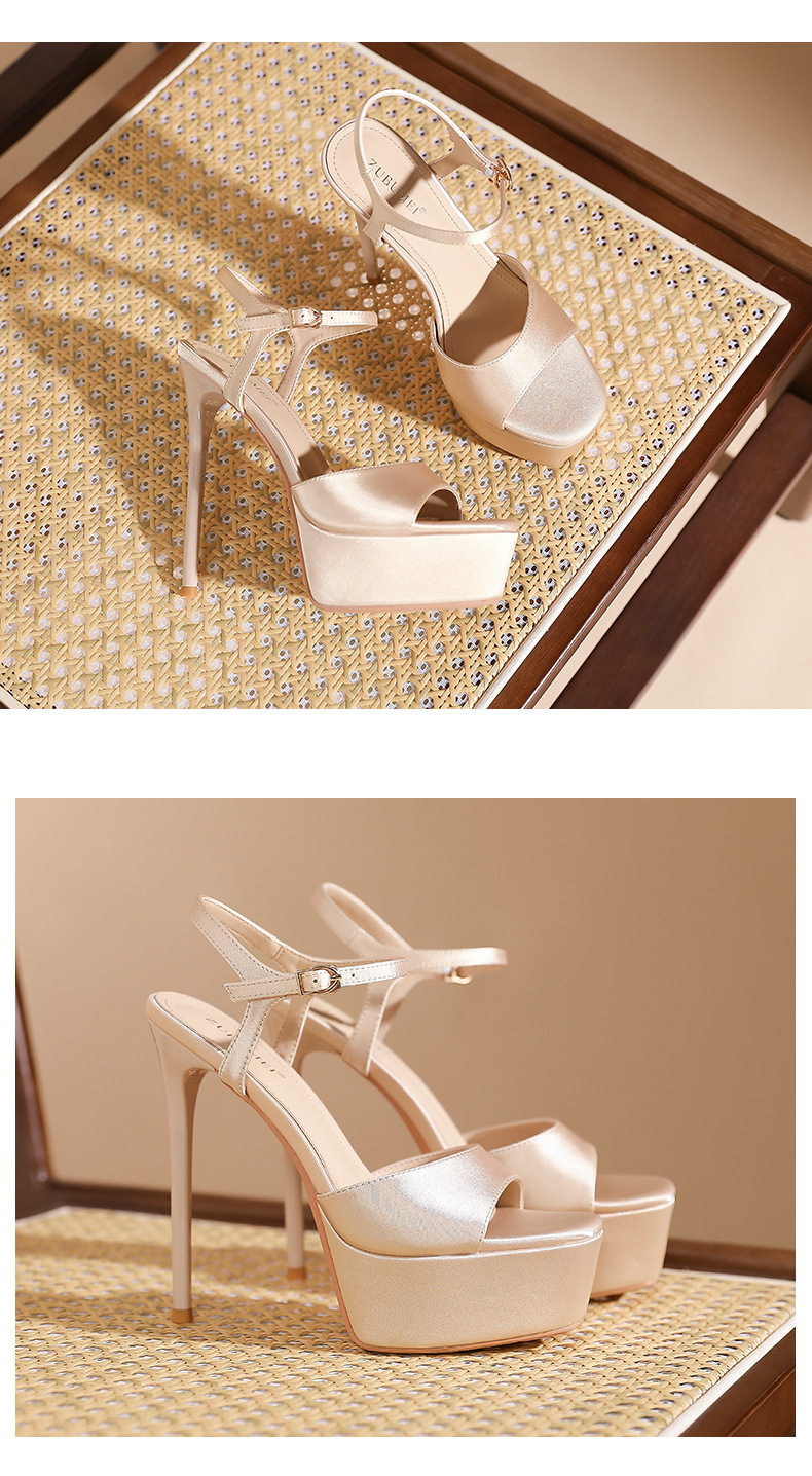 Giày sandal cao gót nữ hở mũi mũi vuông đế chống thấm nước — Màu sâm panh chi tiết 10