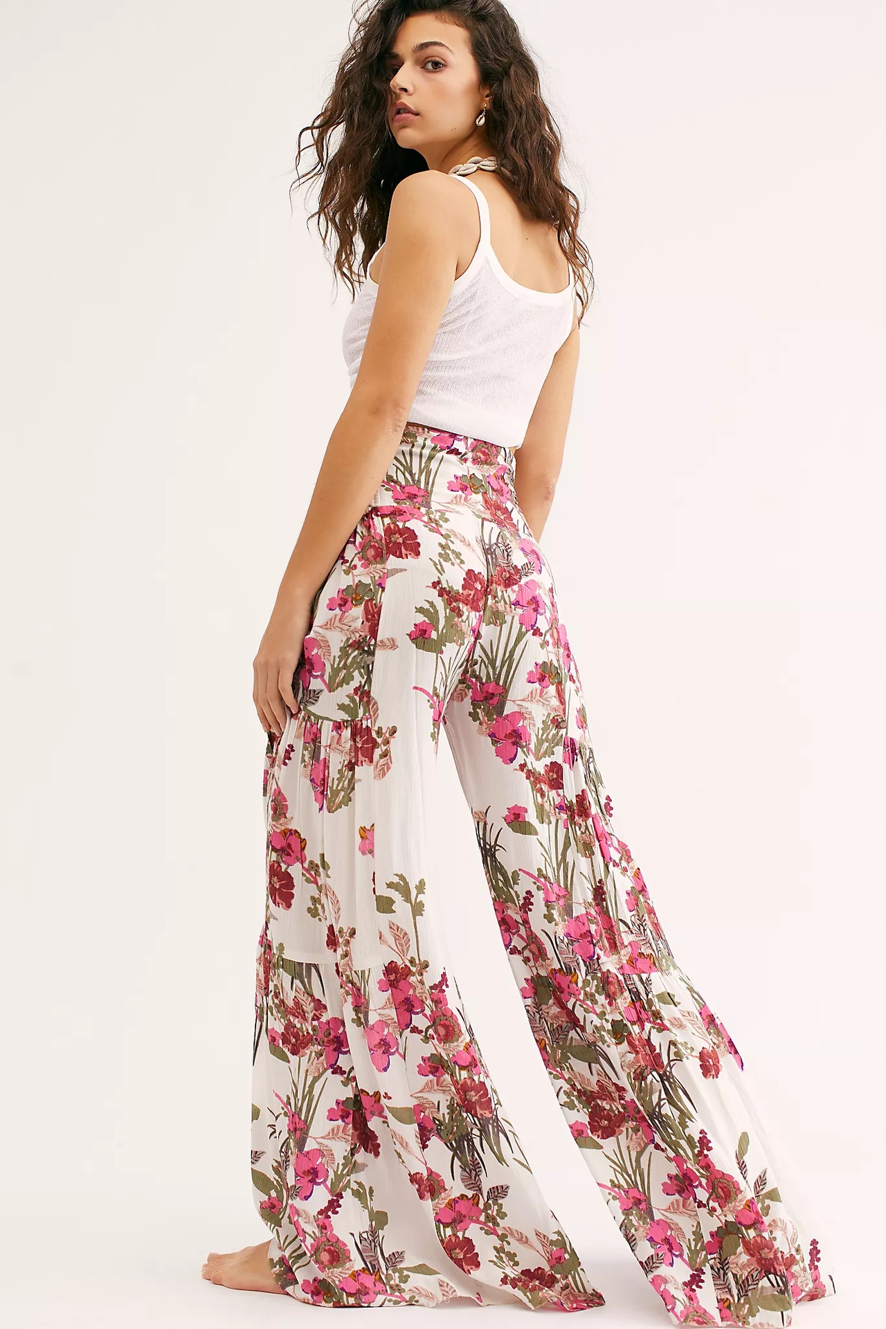 printing loose beach wide-leg strappy pants NSMID128555