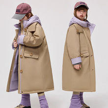 韩版新款棉衣儿童两面穿宽松连帽中长款风衣外套百搭休闲羽绒棉服