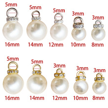 ABS高亮奶白K/KC金圆形点钻仿珍珠吊坠DIY钥匙扣耳饰项链饰品配件