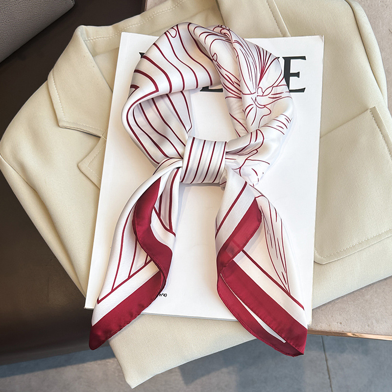 50g Weight Silk Scarf Classification Holiday, Daily Occasion Imitated Silk Material Stripe, Flower Pattern All Seasons Season Women's Gender Simple Style Style Women's Simple Style Stripe Flower Imitated Silk Silk Scarf 1