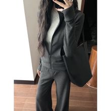 韩系性感黑色时尚套装女早秋季2025年新款显瘦修身上衣高腰休闲裤