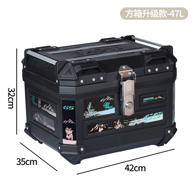 Universal for Electric Motorcycles and Electric, Motorcycle trunk - gs-black-sticker-square-box-upgraded-pp-material-47-liters-with-lining-and-backrest