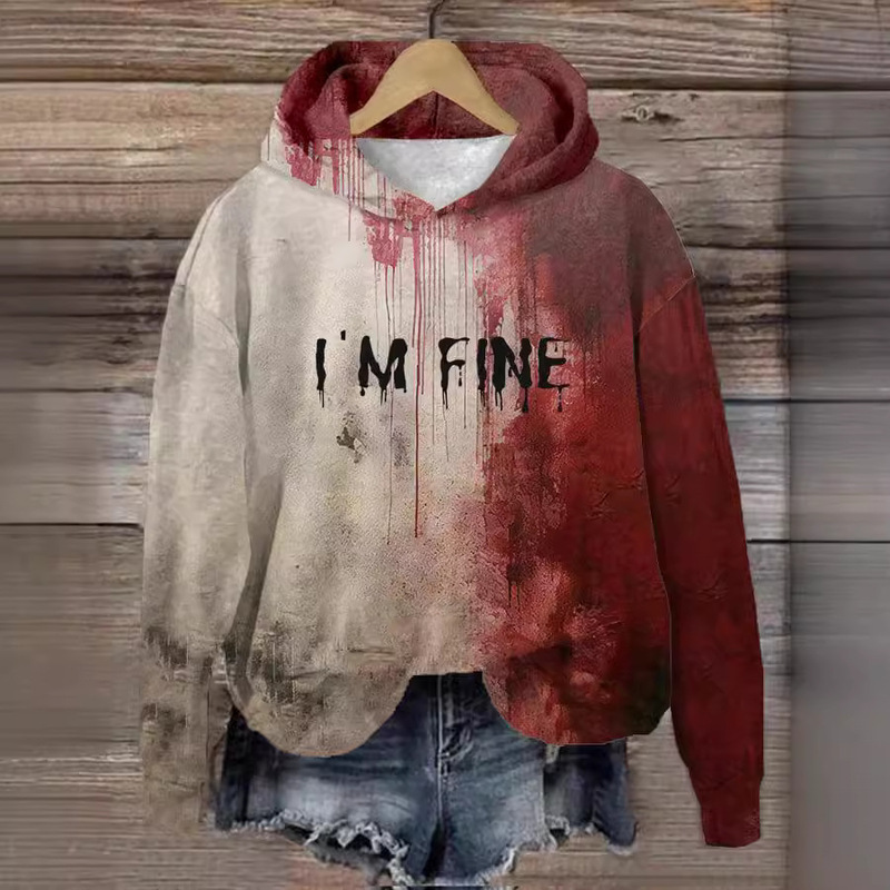 2025 New I Am Fine Artistic Graffiti Red Hoodie, New Export Hot-Selling T-Shirt for Men and Women