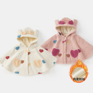 2025 autumn and winter newborn baby girl cape baby cape windproof 3877 children princess fleece-lined go out small shawl