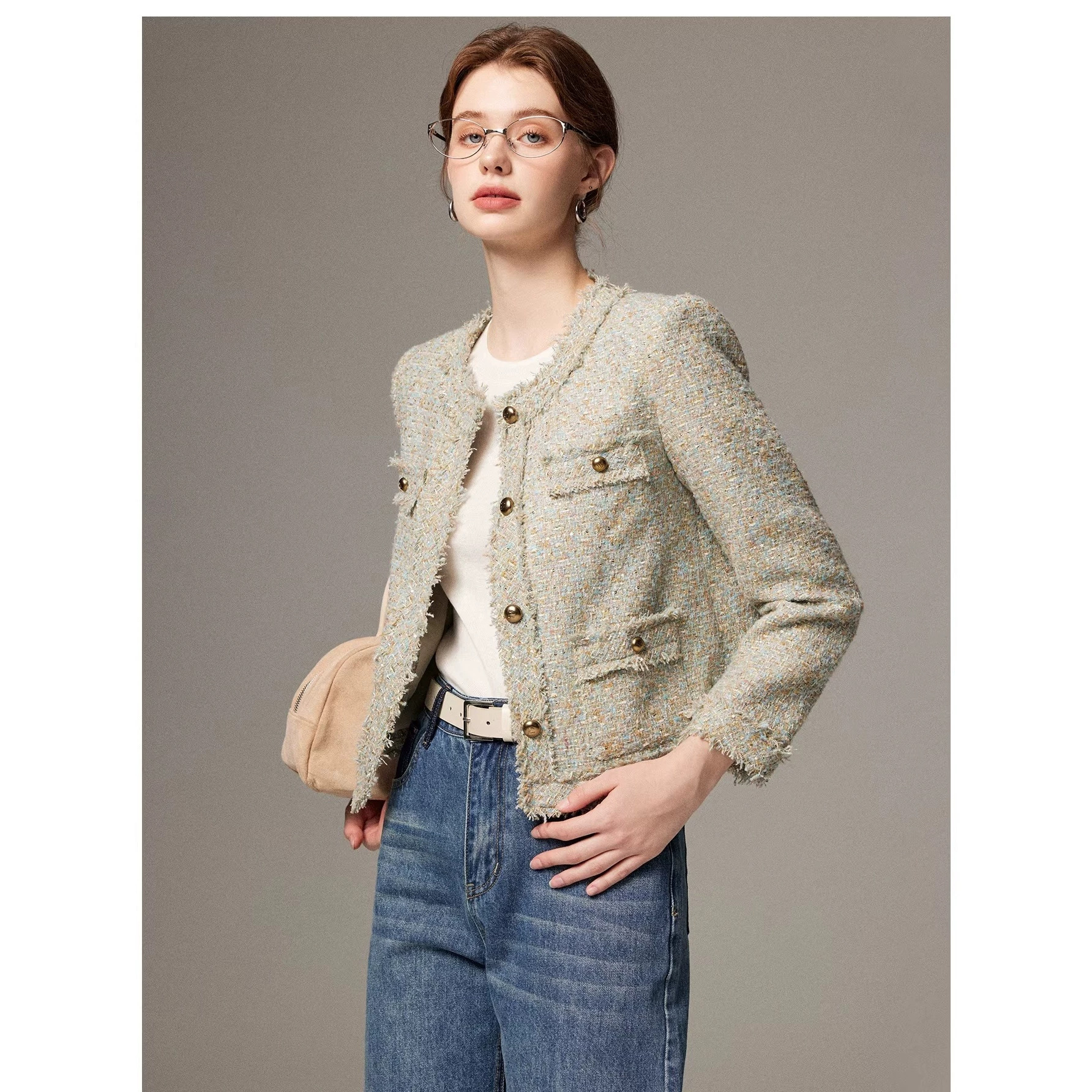 French-style gentle and elegant short coat for women, new autumn and winter collection, youthful tweed woven top