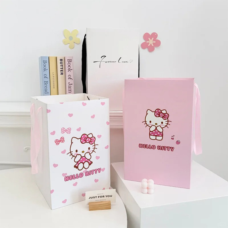 卓兰七夕节新品hello kitty鲜花手提袋冰淇淋桶专用手拎袋打包袋|undefined