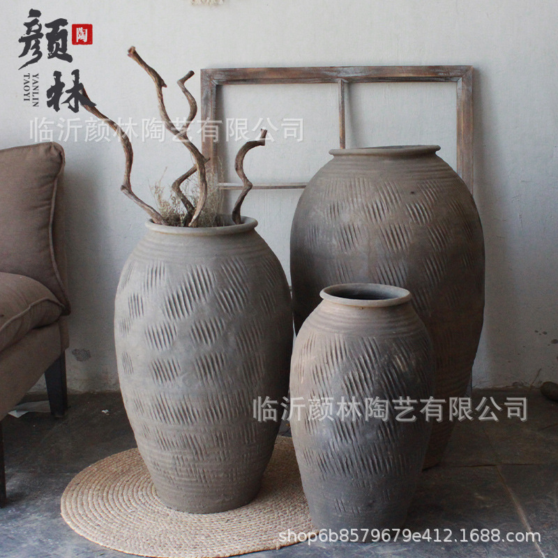 Nostalgia botella de cerámica gruesa tierra botella de cerámica delgada alta gris estilo silencioso jarro de cerámica vintage jarro residencial