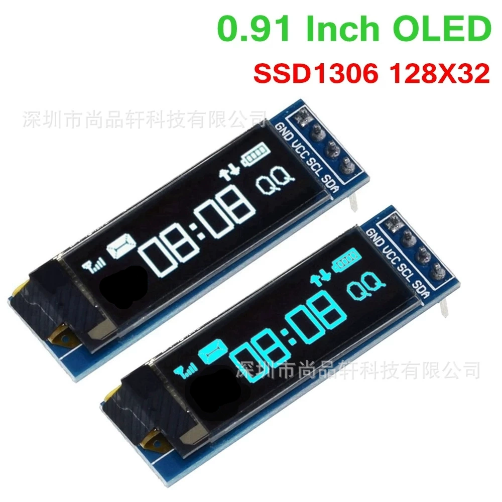 OLED-дисплей 0,91 дюйма SSD1306, 128×32, I2C, совместим 3,3–5В, белый/синий