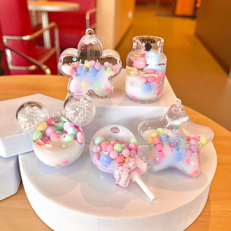 Creative acrylic oil into the quicksand bottle luminous white colored beads Mickey head lollipop acrylic accessories pendant wholesale