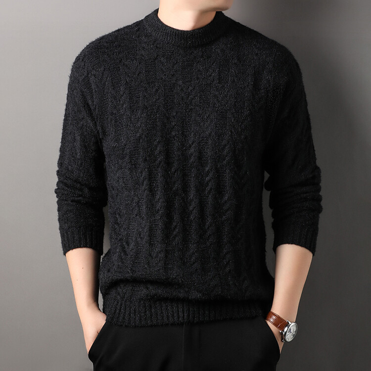 Nuevo invierno para hombres de cuello redondo suéter de punto de calentamiento grueso de color sólido simple suéter casual suelto