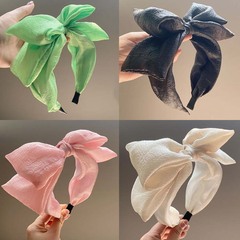 Seersucker oversized bow headband, Korean high-end wide-brimmed headband, sweet hair accessories, cute high-top hair bundle