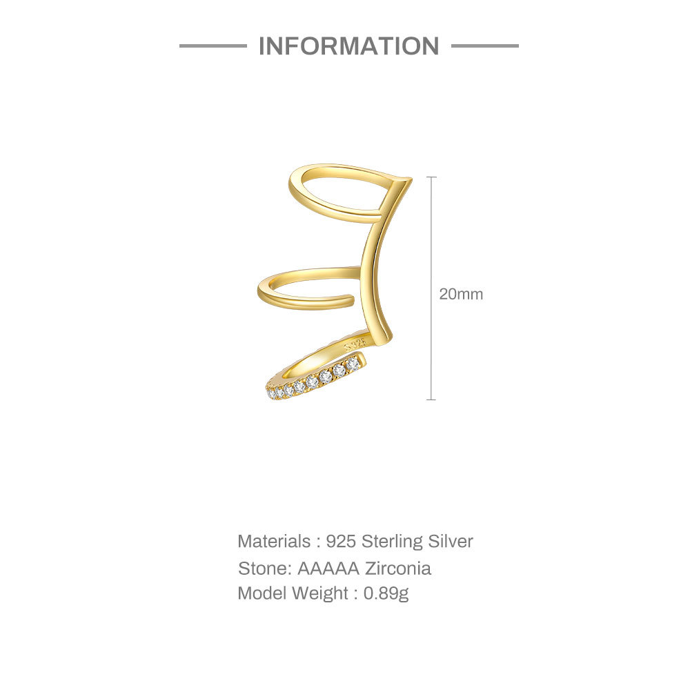 3g Weight Zircon Inlay Material Ear Cuffs Classification 1 Piece 925 Sterling Silver Zircon Geometric Ear Cuffs