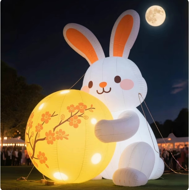 中秋节气模嫦娥玉兔充气卡通网红国庆月球大型户外发光美陈无
