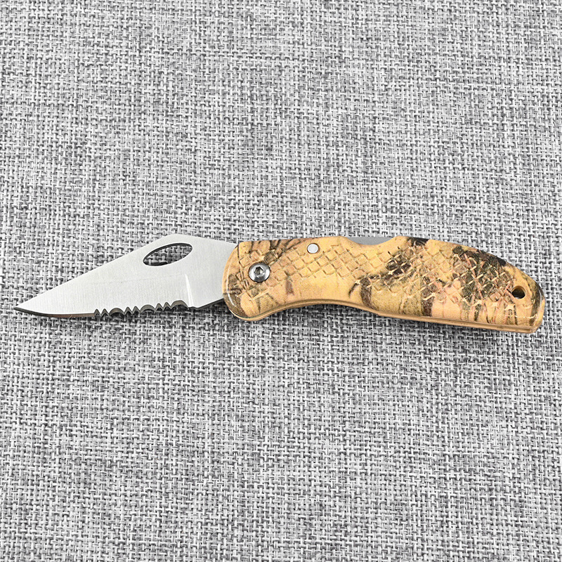 厂家直销黄色ABS柄刀 折叠刀户外刀具防身 野外露营便携迷你小刀