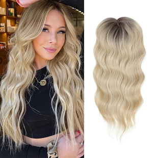Cross-border European and American wig replacement piece ladies hollow net lace eight-character bangs water ripple wig new wholesale