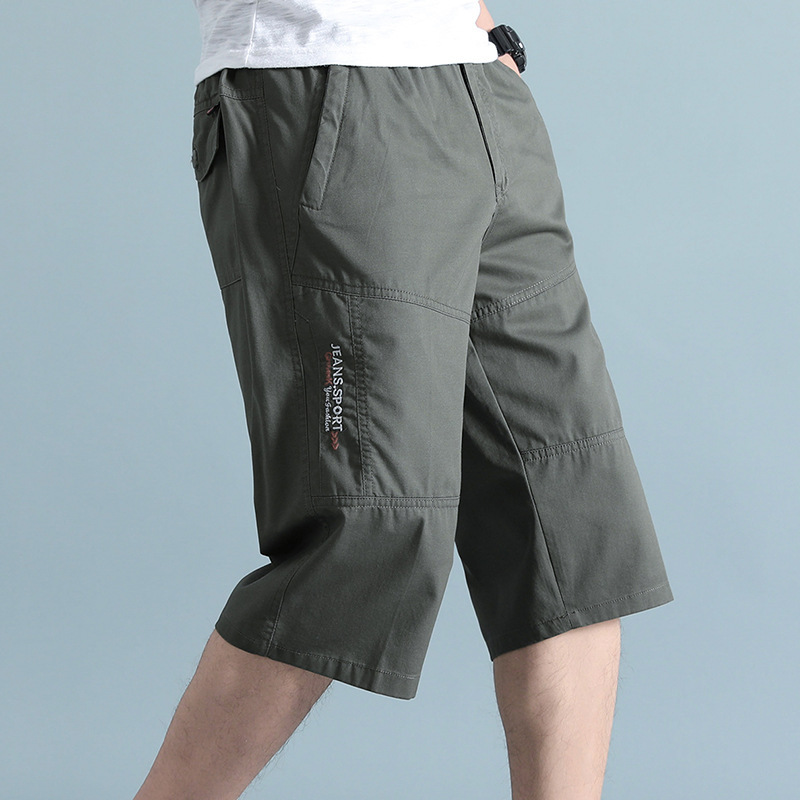 Cropped pants men's summer casual sports pants loose cotton straight pants young and middle-aged outdoor fashion workwear shorts Cropped pants men's summer casual sports pants loose cotton straight pants young and middle-aged outdoor fashion workwear shorts