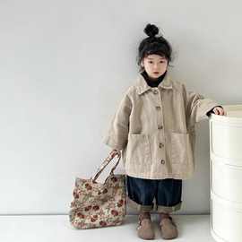 女童外套韩国童装儿童森系复古中性洋气中长款风衣男女童宽松外套