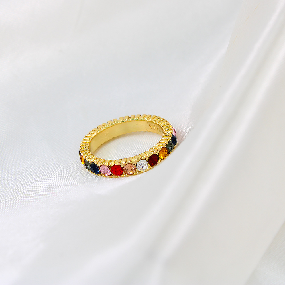 Retro Geometric Copper Inlay Zircon Rings 1 Piece