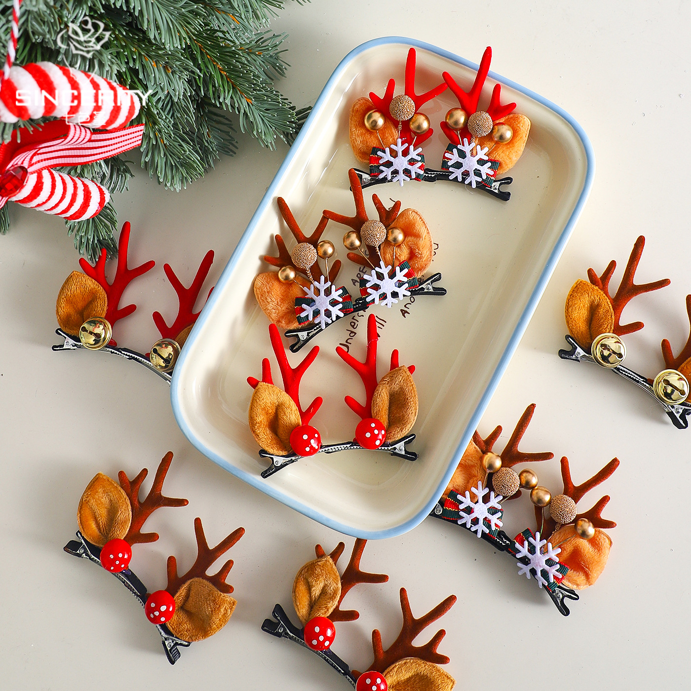 Decoración de árbol de Navidad de siete colores cordier corno de ciervo clips ornamentos embalaje de flores floral florista diy