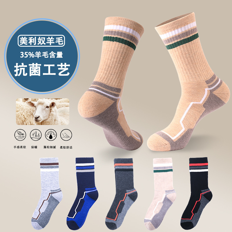 Winter Men's Warm Socks Merino Wool Socks Men's Autumn and Winter Thickened Towel Bottom Sports Socks Moisture Absorption Antibacterial Socks