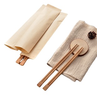 Kraft paper chopsticks set disposable chopsticks paper bag knife, fork and spoon three-piece tableware suit packing bag 200 PCs