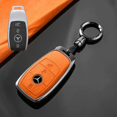 cover buckle, Car key bag - no-specifications-mercedes-benz-b-tarnish-aluminum-alloy-orange-suede-convenient-buckle