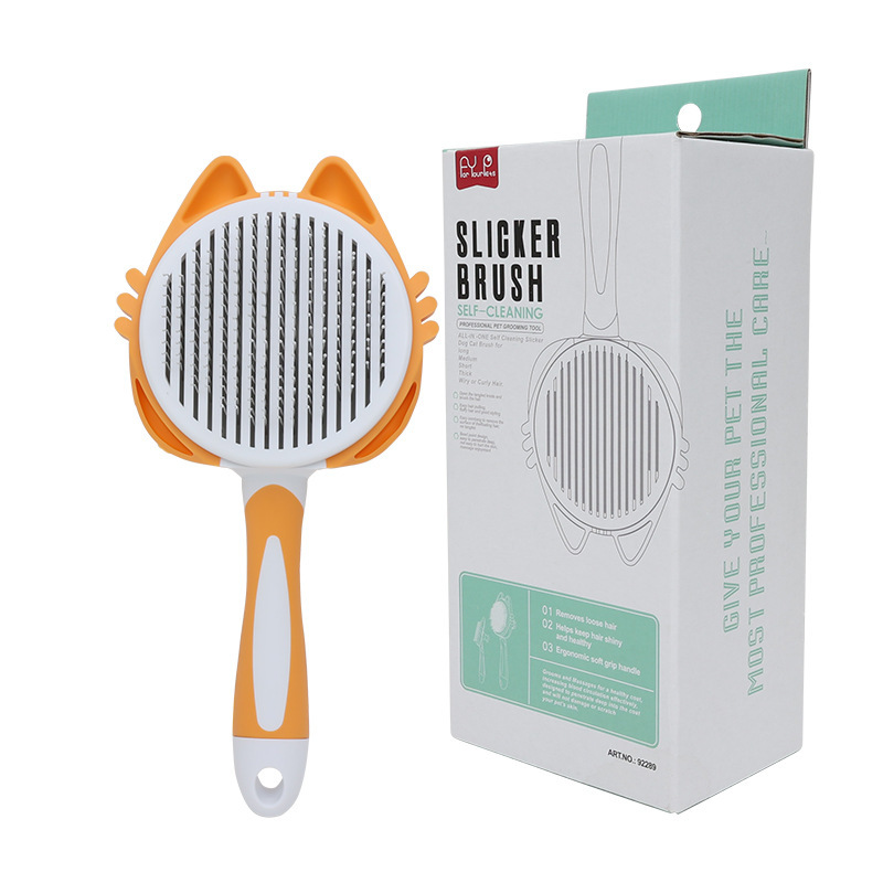 Peine para gatos para eliminar el pelo suelto, peine de agujas para gatos, peine con botón autolimpiante, peine para mascotas, peine para pelo de gato, especial para el cuidado de gatos.