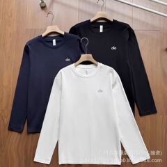 外贸潮牌新款印花男t恤alo立体小标圆领刺绣长袖T恤休闲百搭运动