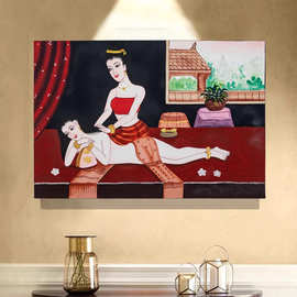 泰国手绘装饰画客厅玄关走廊过道金箔画东南亚风格装饰人物画壁画