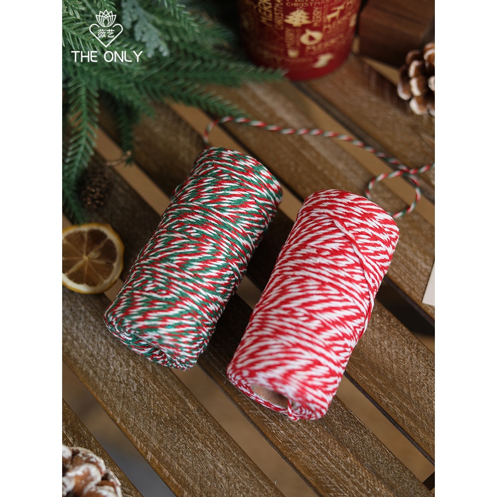 100m Cotton and Linen Rope Christmas Decoration Greeting Card Hanging Strap Two-Color Long Strap Cotton Rope Christmas Gift Gift Strap Rope