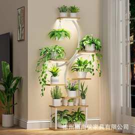 阳台花架落地式跨境批发室内花架阳台装饰铁木结合客厅金属花盆架