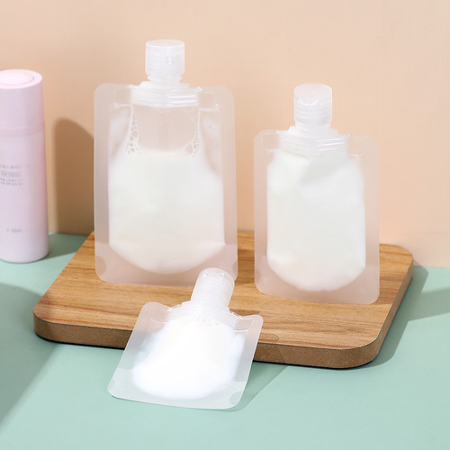 Transparent travel portable repackaging bag lotion cosmetics storage bag soy milk drink spout bag large diameter sealed bag