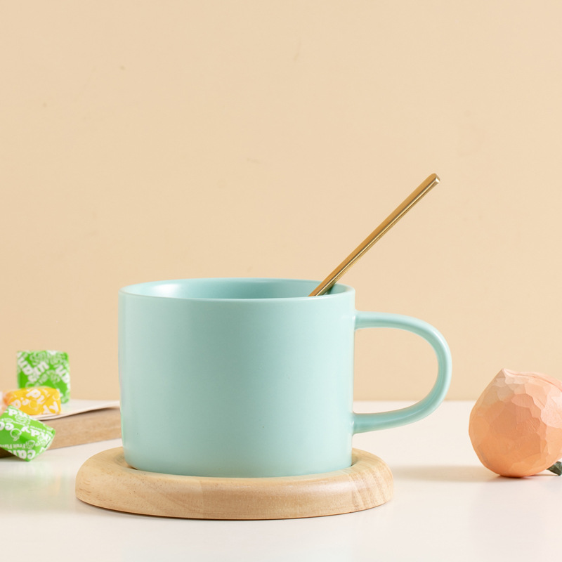 Taza de color caramelo taza de cerámica macarón taza de agua taza de café con taza de roble taza de cocina LOGO personalizado