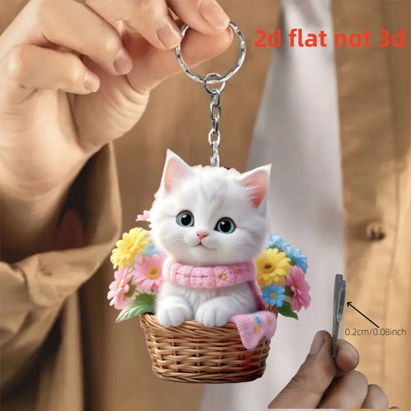 Cross-Border New Model 2D Flat Printed Cute Pink Pig Keychain Easy-To-Hang Acrylic Key Ring Suitable for Backpacks