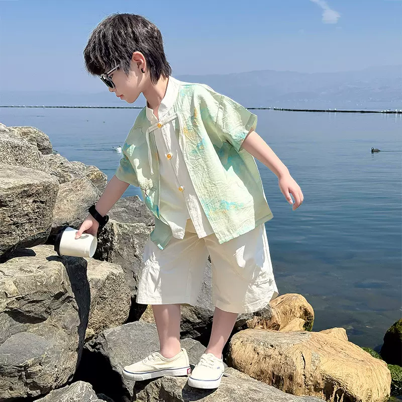 男童夏装汉服套装2025新款儿童洋气中国风唐装男孩帅气新中式短袖