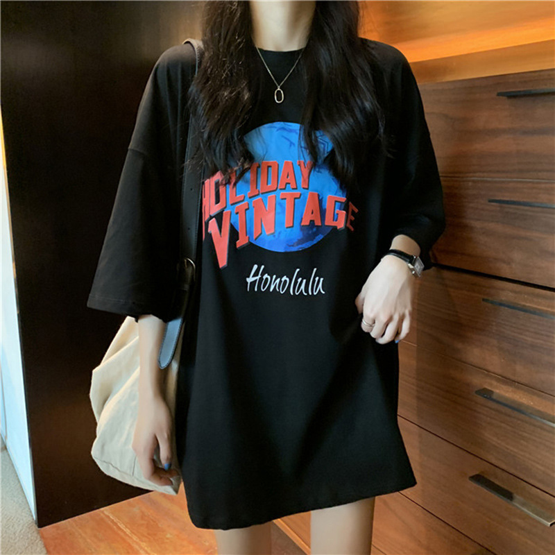 白い純綿半袖tシャツレディースins潮欧品大版ゆるいミディアムファッション百合半袖1133|undefined
