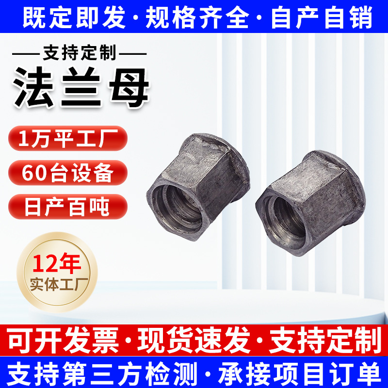 铁本色法兰母金属六角螺母加厚连接螺帽工具固定六角法兰配件螺母