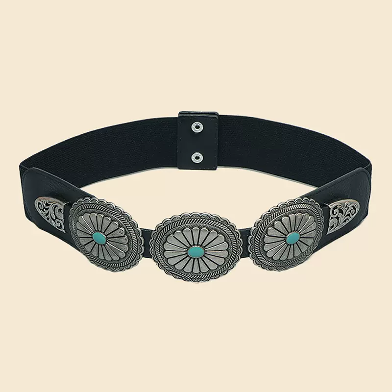 跨境新款波西米亚宽腰封女外搭松紧金属扣腰带配裙子大衣时尚腰带