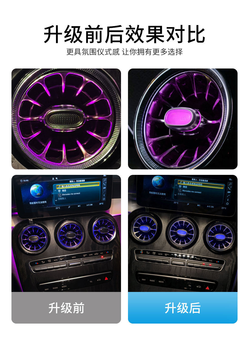 Suitable for Mercedes-Benz W205/W253/W213, C-Class, E-Class, Glc-Class Illuminated Knob-Style Air Vents