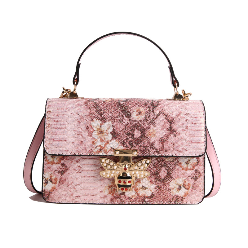 Bolso de alta calidad con textura 2025 verano nuevo estilo bolso femenino con lentejuelas bolso de hombro con estampado de piel de serpiente abeja flor bandolera