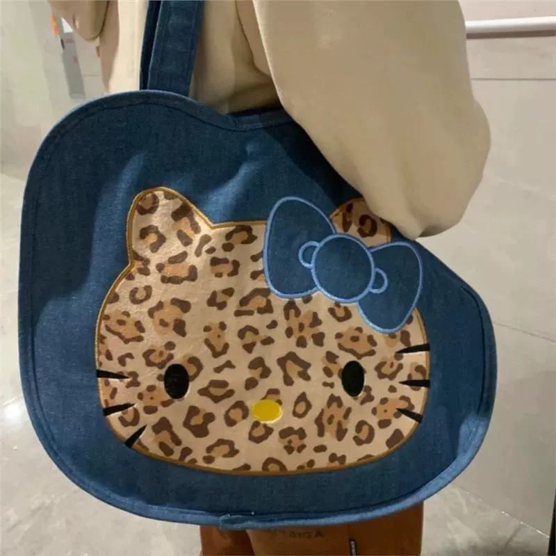 Hello Kitty, джинсовая сумка, вместительный держатель для карт с мультяшным принтом на одно плечо