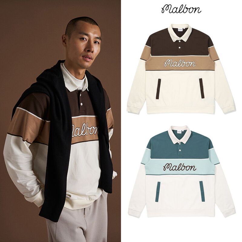 South Korea's 25 Autumn and Winter Malbon Golf Clothing Men's Sports Casual Fashion Color Matching Long-Sleeved Lapel Sweatshirt