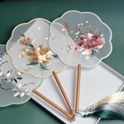 Double-sided Embroidered Round Fan*Hanfu Anime Accessory*Chinese Style Cheongsam*Lotus and Crane Ancient Style Round Fan