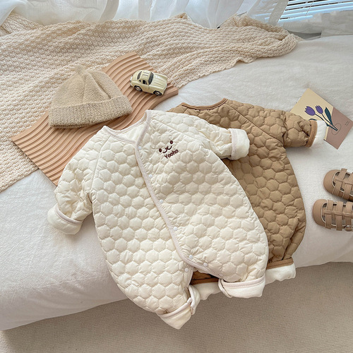 ins Korean version of baby winter jumpsuit cotton plus velvet thickened male and female baby warm rompers newborn bodysuit