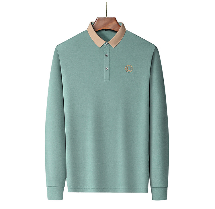 Polo de manga comprida para homem em algodão casual_voghion.com